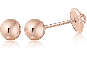 MASSETE Gold Ball Stud Earrings for Women and Girls Screwback | 10k, 14k, 18k | White Yellow or Rose Gold | 3mm 4mm 5mm | Nickel Free
