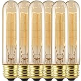 Licperron E26/E27Base T10 Tubular Edison Bulb 60W Vintage Style Warm White 2300K Antique Dimmable Light Bulb,Pack of 6