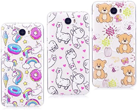 EarthNanLiuPowerTu [3-Pack] Soft Silicone Case for Huawei Y5 II/Y5 2, Cover for Y5 ii 2 (cun-l21) cun-l01 Lovely Girls TPU Bumper Transparent Clear Slim-Fit Scratch Resistant (Panda+Unicorn+Cat)
