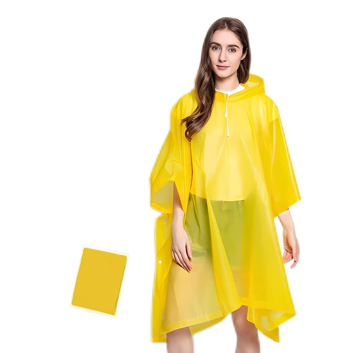 Umtiti EVA Rain Poncho for Adult (1 Pack) with Drawstring Hood，Waterproof Lightweight Unisex Raincoat for Hiking Fishing Festivals Camping Emergency，Yellow-1pc
