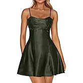 LAGSHIAN Women's Summer Satin Spaghetti Strap A-line Mini Dresses Bodycon Sleeveless Silky Night Out Short Dress