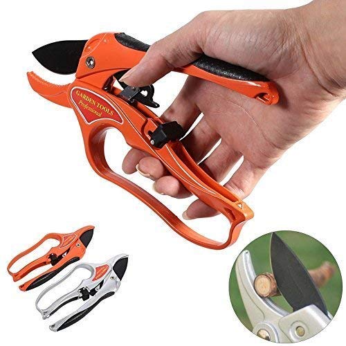 APRIL 14TH Professional Pruning Shears By Ratchet Mechanism, Sharp Tree Trimmers Secateurs Hand Pruner Clippers with Safety Lock - Great for Weak Hands (orange)
