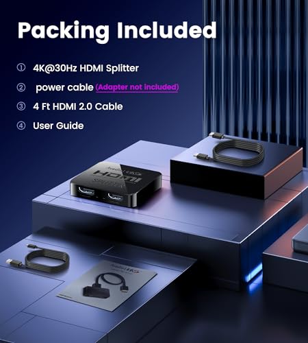 avedio links HDMI Splitter 1 in 2 Out [with 4FT HDMI Cable] 4K HDMI Splitter Duplicate/Mirror Screen Only (Not Extend), 1x2 HDMI Distributor Adapters (Copy 1 Source to 2 Displays at The Same Time)
