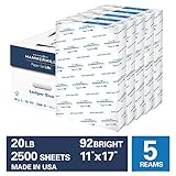 Hammermill 20lb Copy Paper, 11 x 17, 5 Ream Case, 2,500 Sheets, Made in USA, Sustainably Sourced From American Family Tree Farms, 92 Bright, Acid Free, Multipurpose Printer Paper, 105023C