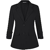 MINTLIMIT Womens 3/4 Sleeve Blazers Lapel Button Blazer Casual Work Office Suit Jackets with Pockets and Padded Shoulder
