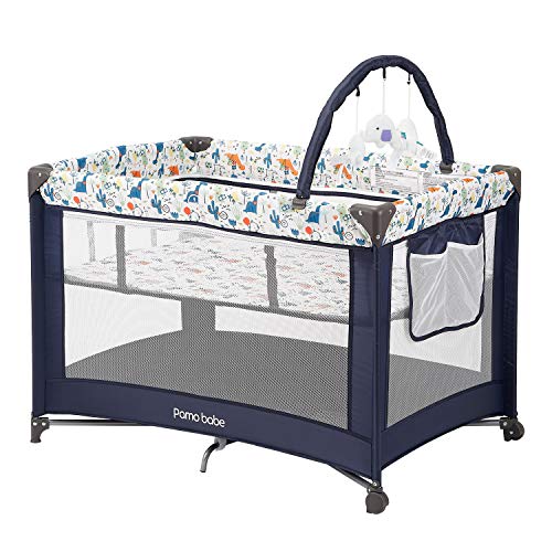 Pamo Babe Portable Playard,Sturdy Play Yard with Mattress and Toy bar