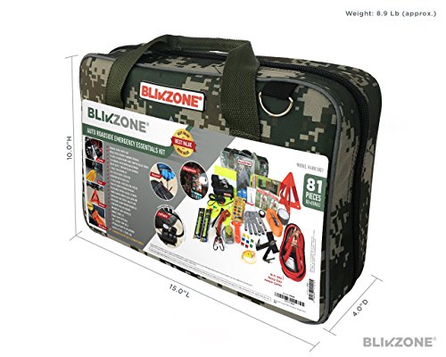 Blikzone Camo Bundled Auto Roadside Assistance Emergency Car Kit-82 Essentials Pc: Digital Pressure Gauge, Portable Air Compressor, Jumper Cables, Tire Repair Kit, Tow Strap, LED Flash Light & More - Thumbnail 7