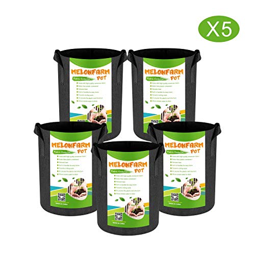 MELONFARM 5-Pack 2 Gallon Grow Bags Heavy Duty Thickened Non-Woven Plant Fabric Pots with Handles
