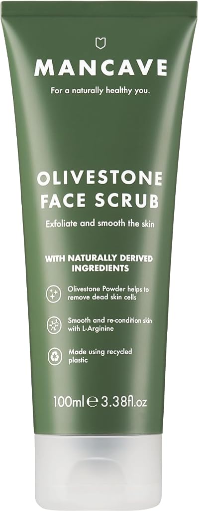 ManCave Olivestone Face Scrub 100ml Exfoliates Smoothes Olive Stone Vegan Made