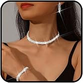 Sixexey Rhinestone Jewelry Set Silver Jewelry Bridal Wedding Necklace Earrings for Women