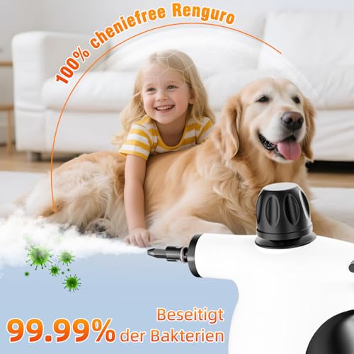 Limpiador a Vapor de Mano, Limpiador Vapor Portátil Multiusos con 12 Accesorios, Steam Cleaner de Alta Temperatura para Cocina, Baño, Sofa, Alfombras, Ventana, Suelos e Interior de Coche (Blanco)