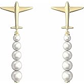 14k Gold-Plated Airplane Pearl Dangle Earrings丨925 Sterling Silver Ear posts丨Hypoallergenic Fun Jewelry Gift for Women