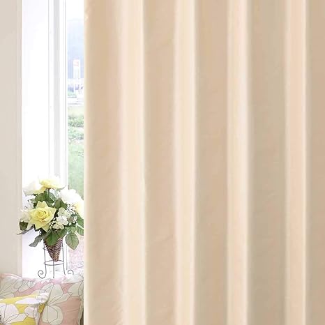 Amazon 満天カーテン 1級遮光を超える 完全遮光100 カーテン 防寒 断熱 防音 Uvカット 形状記憶加工済 1億円カーテン シルクのような光沢感で上品な雰囲気を演出する カーテン シャンタン ベージュ 単品 幅100x丈0cm 2枚入 カーテン オンライン通販