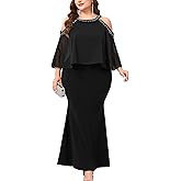 ZOMVA Women's Plus Size Cold Shoulder Mermaid Evening Dress Beaded Neckline Chiffon Overlay Formal Gown Cocktail Party