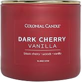 Colonial Candle Dark Cherry Vanilla Scented Jar Candle, Pop of Color Collection, 3 Wick, 14.5 oz - Up to 60 Hours Burn