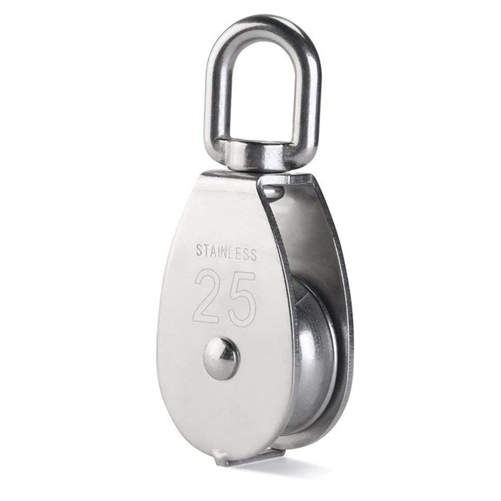 ExcInter Single Pulley M25 Steel Wheel Block Heavy Duty Pulley Roller Loading 304 Stainless Silver