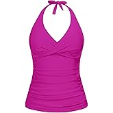 Tempt Me Women’s Tankini Top Halter Tummy Control Swim Tops Only Twist Front V Neck Bathing Suit No Bottom