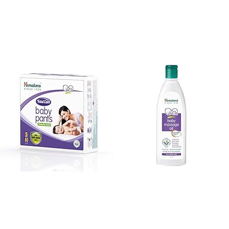 Himalaya Total Care Baby Pants Diapers, Small, 80 Count & Himalaya Baby Massage Oil (200ml)