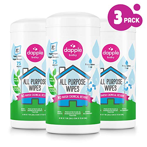 Dapple All Purpose Wipes, Fragrance Free, Sulfate-Free, Hypoallergenic, 75 Count (Pack of 3)