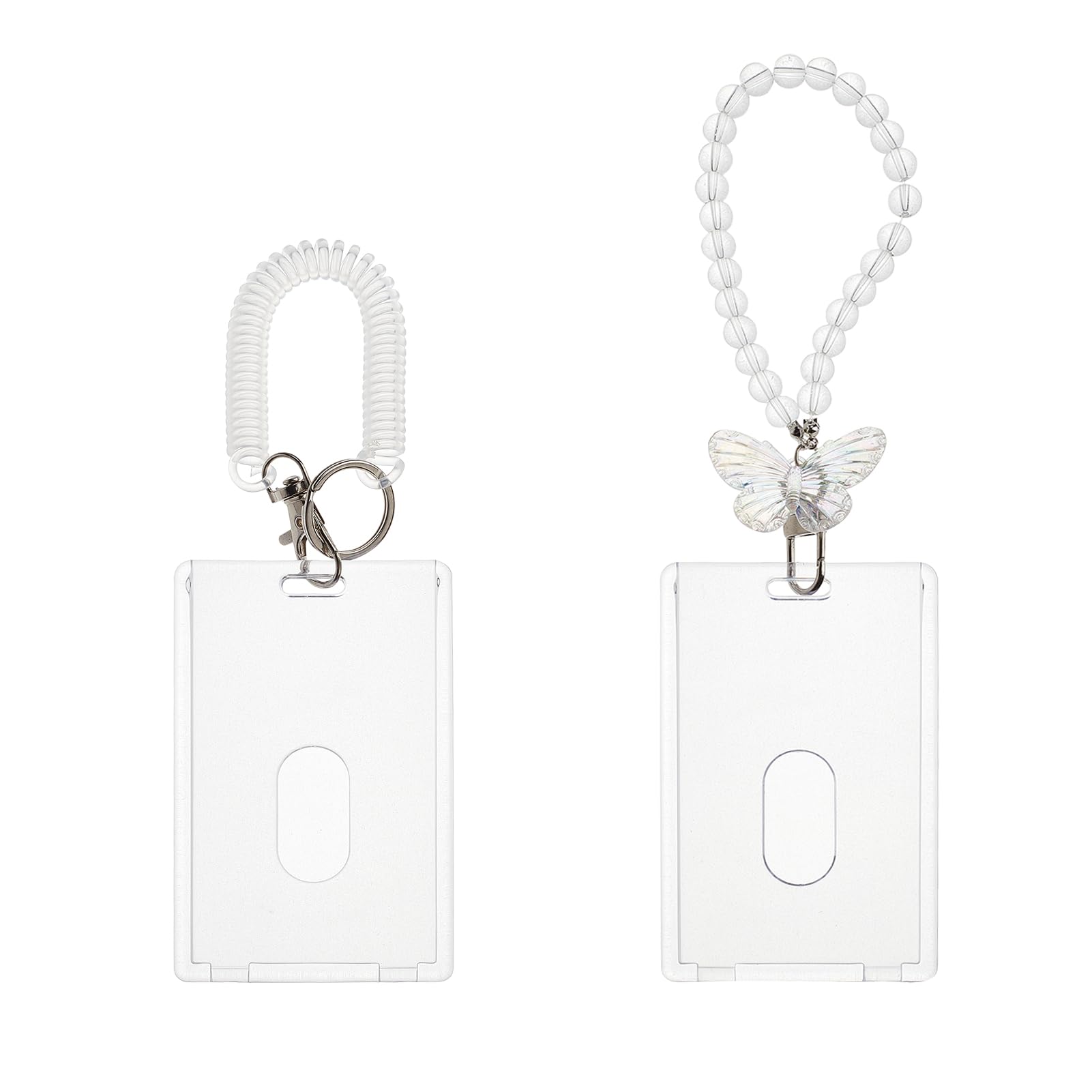 NICENEEDED 2 Pcs Acrylic Kpop Photo Card Holder, Keychain ID Badge Holder, Transparent ID Card Holder Photo Sleeves with Spiral Wrist Coil for School Office ID Access Card — image 1
