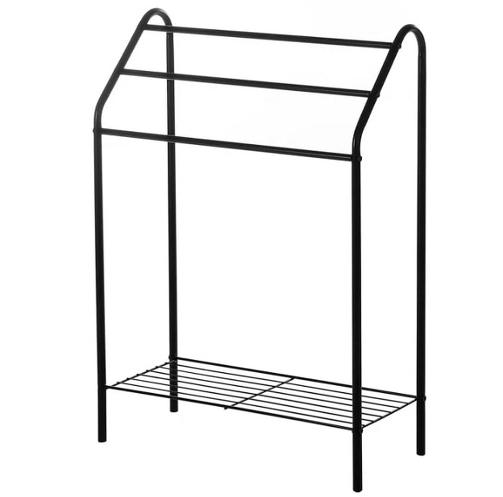 Freestanding Towel Rack With Bottom Shelf (Black)