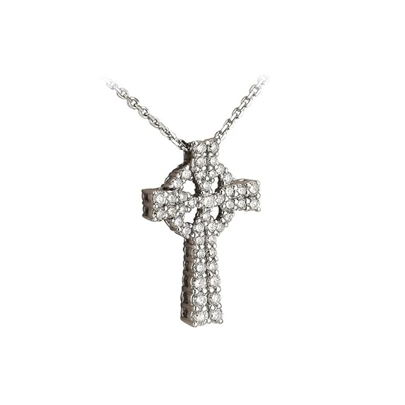 14k White Gold and Diamond Celtic Cross NecklaceIrish Made