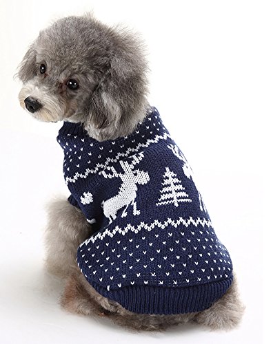 MaruPet Christmas Dog Ribbed Knit Sweater Knitwear Turtleneck Elk Kintted Doggie Halloween Hoodies Apparel for Small Dog Navy XXL