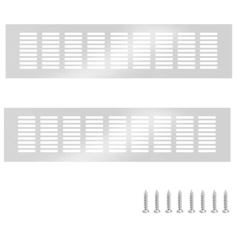 GZGXKJ 2 Pcs Silver 80mm x 400mm Aluminum Alloy Kitchen Air Vent Grille Cover Cupboard Vents Fridge Vent Louvred Wall Vents Grille with Screw (Silver or Black)