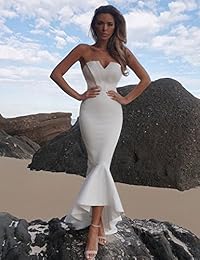 vinkke Mujer Largo V sin tirantes Bodycon Formal vestido de fiesta noche vendaje de sirena