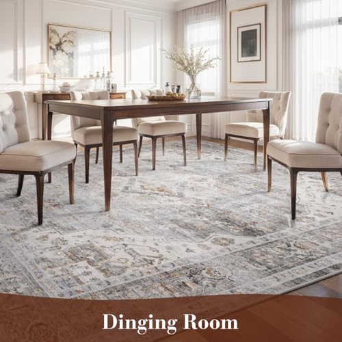 Montvoo-Area Rug 8X10 Rugs for Living Room-Grey Machine Washable Rug-Soft Living Room Rug-Vintage Non Slip Carpet-Rugs for Bedrooms Dining Room Living Room Office
