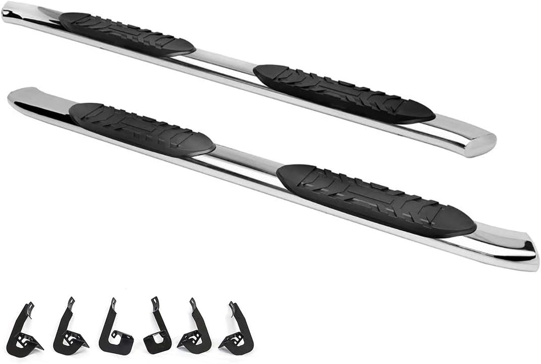 Galaxy Auto 5'' Oval Curved for 2007-18 Chevy Silverado/GMC Sierra 1500/2500/3500 Ext/Double Cab - Side Steps Nerf Bars Running Boards (Chrome) - Rocker Panel Mount
