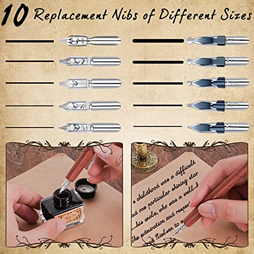 Quill Pen Guinea Fowl Feather Pen And Ink Set With 10 Replacement Nibs