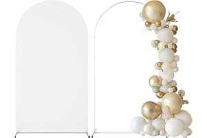 OGEMXU Arch Backdrop Stand and Cover Set(7.2FT), Spandex Fitted Stretchy White Arch Cover, Metal Balloon Party Arch Stand with Arch Cover Kit for Wedding,Birthday,Bridal Baby Shower Ceremony Decoration