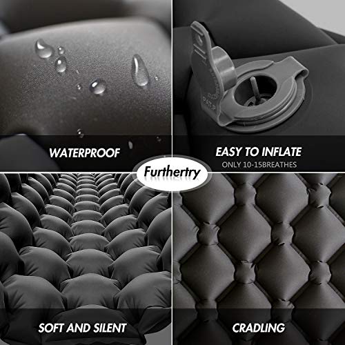 Furthertry Camping Sleeping Pad, Ultralight Camping Pad for Backpacking,Travelling and Hiking Self-Inflating Camping Pad, Camp Mattress, Compact Ultralight Hiking Pad-Black - Thumbnail 2
