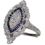 Challyhope Clearance! Rings, Fashion Elegant Studded Crystal Silver Sapphire Cubic Zirconia Diamond Band Ring Women Jewelry Gift (Silver, 7)