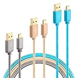 HI-CABLE Nylon Braided Micro USB A to Micro USB B Male Charging Cord with Gold-Plated Connectors for Smartphones 3ft+6ft+10ft (Mix Color) - 3 Pack