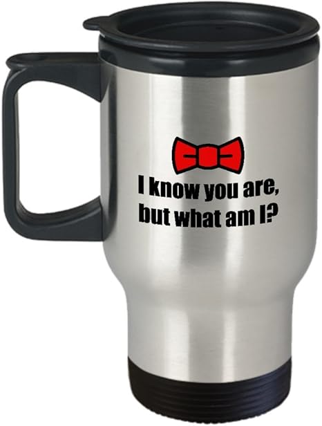 Amazon Com I Know You Are But What Am I Pee Wee Herman Funny Gift Travel Mug Quote Coffee Cup Red Bow Tie Kitchen Dining