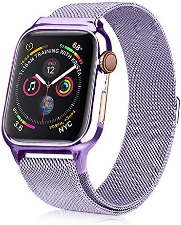 SIXRARI for Watch Band with Case 40mm,Mesh Metal Loop Stainless Steel Bands with Magnetic Closure & PC Protective Cover Frame Adjustable Strap Replacement for Iwatch Series 4 - Lavender
