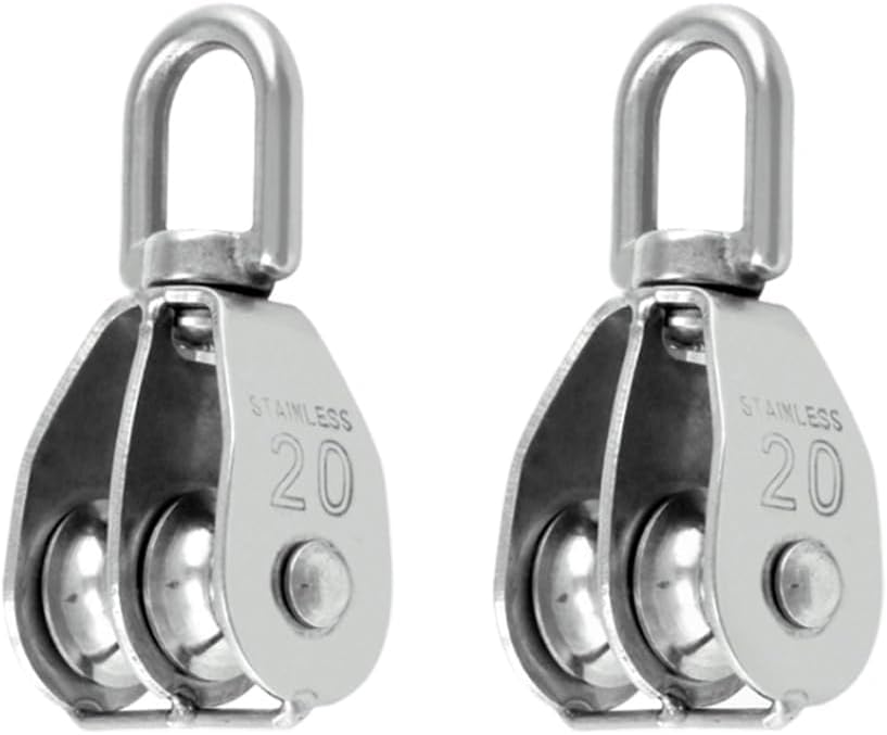 PREMJCROY 2PCS 304 Double Pulley Block Heavy Duty Swivel Lifting Wheel