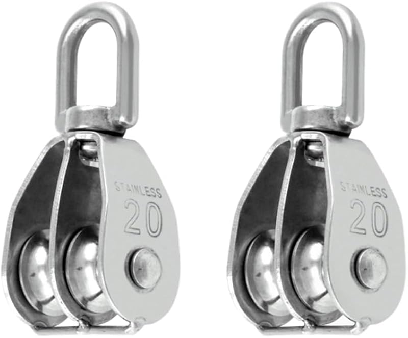 PREMJCROY 2PCS 304 Double Pulley Block Heavy Duty Swivel Lifting Wheel