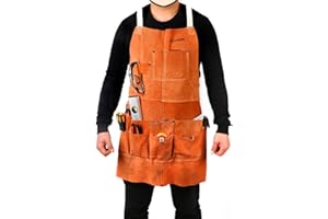 EULANGDE Premium Leather Apron Heavy Duty Work Apron Woodworking Apron Work Shop Apron Welding Apron Adjustable S to XXXL (27" W x 30" L)