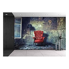 Luxury Armchair in Grunge Interior Photo Compilation Photo and Hand-Drawing Elements Combined - Removable Wall Mural | Self-Adhesive Large Wallpaper - 66x96 inches