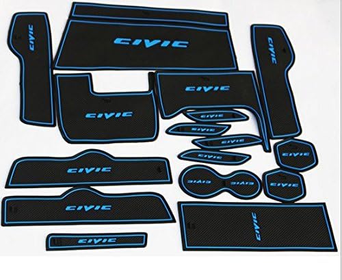 SclMotor Cup Holder Door Compartment Liners for Honda Civic 2016-2017 (Blue Trim) 10thGen CivicCup HolderMat