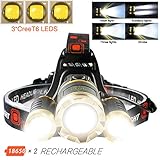 LETOUR LED Headlamp Cree T6 Headlamps Zoom 4 Brightness 6000 Lumens 500Meters Lighting Rechargeable Headlight Waterproof Running Lights Camping Lights,Golden