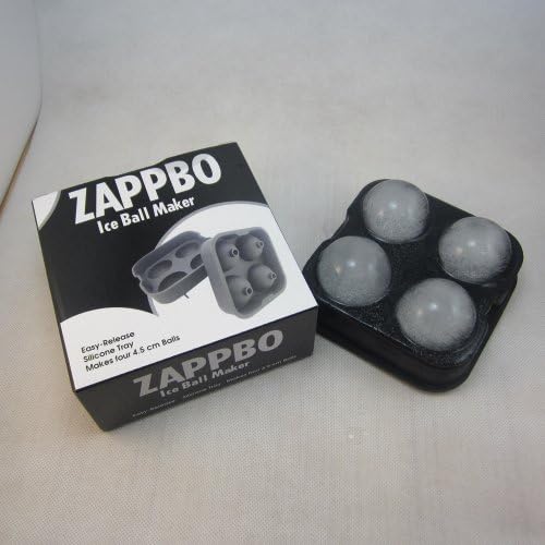 Zappbo® - 4 Huge Perfect Ice Balls Value For Money Best Silicone Ice Sphere Maker and Ice Ball Mold for Cocktail,Bourbon,Block,Bottle,Bullets,Candle,Diamond,Punch,Bowl,Scotch,Fred,Guitar,Gun,Luge,Plane,Plastic,Rectangle,Ring,Shot,Skull,Square,Trek,Wars,Swan,Titanic,Cooler,Woman,Stones,Rocks,Chiller,Sculpture,Stick,Coaster,Stainless,Steel,Soapstone,Beer,Muddler