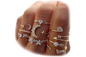 KISS WIFE Gold Stackable Moon Star Knuckle Rings Set for Women, Boho Dainty Lightweight Stacking Rings, Vintage Midi Rings Pack, Trendy Jewelry (2)