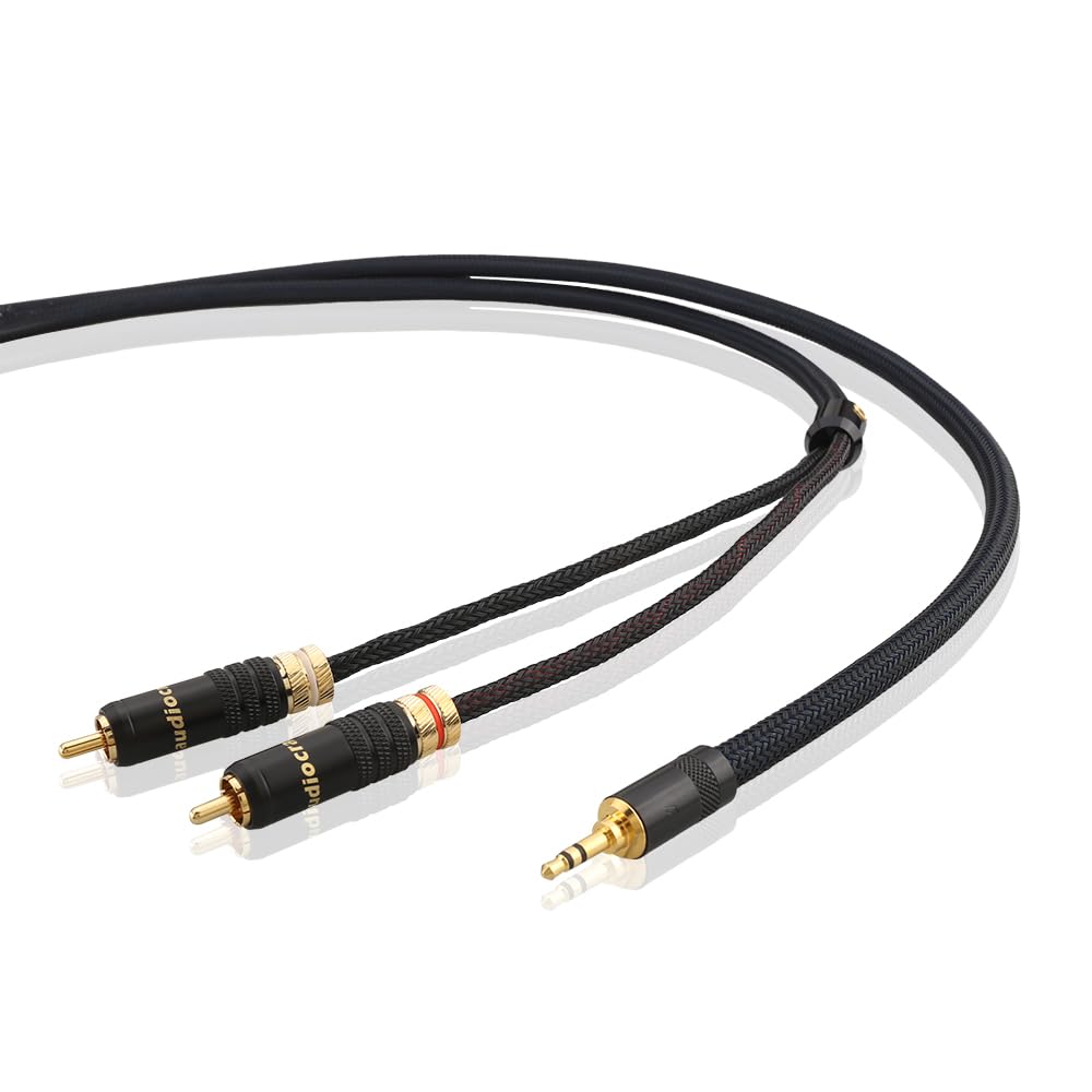 Brollitest 2 X Rca Audiophile Audio Cable 3.5mm With Metal Housing and 24k Gold Plated Rca Plug to 3.5mm Hifi Cable For Mp3, Tablet, Speaker, Hdtv Etc-1.5M