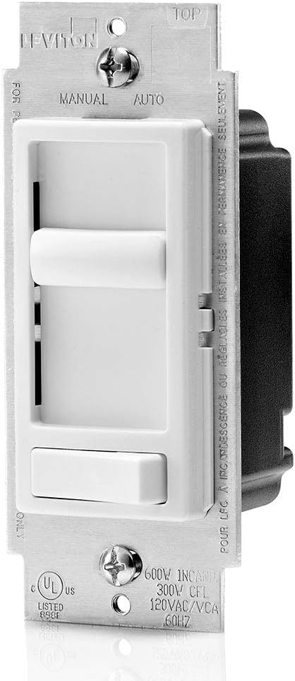 Leviton 6674-P0W SureSlide Universal 150-Watt LED and CFL/600-Watt Incandescent Dimmer, White - Wall Dimmer Switches - 