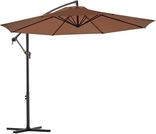 Amazon Com Le Conte Offset Umbrella 10ft Cantilever Patio Hanging Umbrella Outdoor Market Umbrellas With Crank Cross Base Wood Garden Outdoor