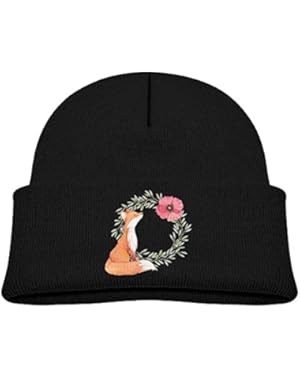 Kids Humor Flowers Garland Watercolor Red Fox Casual Flexible Winter Knit Hats/Ski Cap/Beanie/Skully Hat Cap